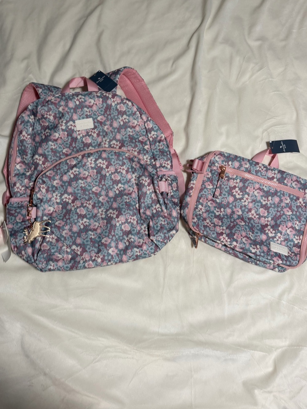 Abercrombie & Fitch Pink and Blue Floral Kids Backpack + Crossbody